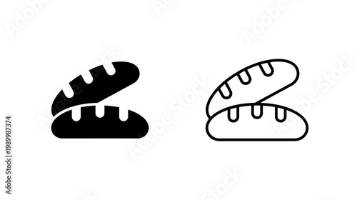 Baguette loaf glyph outline icon. French bread type. Used for bakery product display. Food and cuisine.