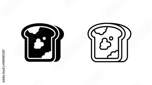 Moldy bread glyph outline icon. Spoiled food warning. Used for food safety and waste awareness. Health and hygiene.