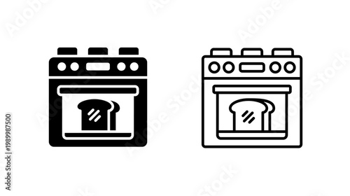 Bread oven glyph outline icon. Baking furnace appliance. Used for home and commercial baking. Kitchen and food.
