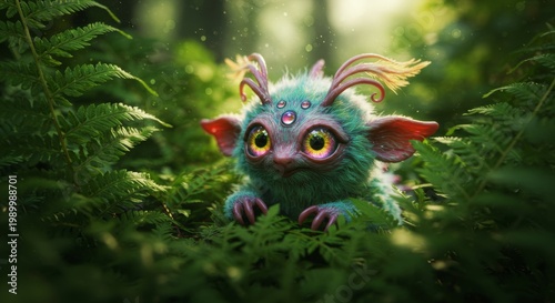 fantasy mystical creature animal in magical forest close up shot