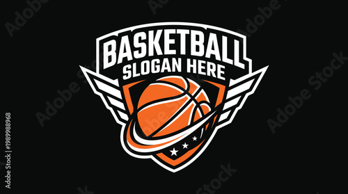 Basketball Emblem with Wings and Stars.