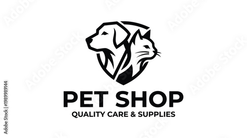 Modern Pet Shop Logo with Dog and Cat Silhouette.