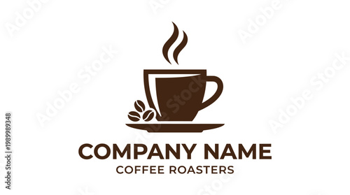Coffee Cup Logo with Beans and Steam.