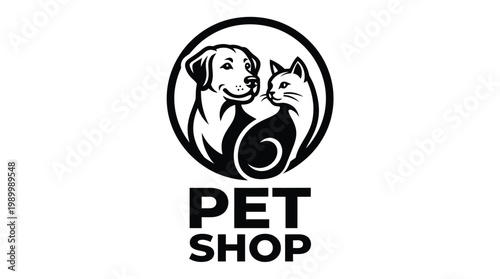 Pet Shop Logo with Dog and Cat Illustration.