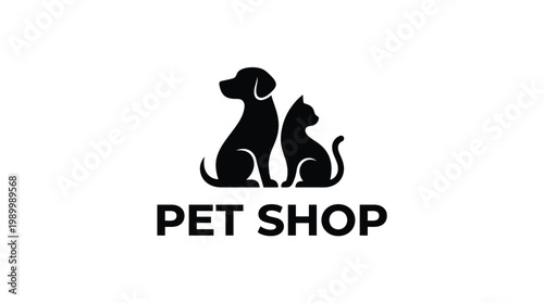 Pet Shop Logo Silhouette Dog and Cat Sitting Together.