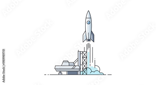 Celebrating China Space Day with a vector illustration of a satellite launch against a clean white background, showcasing aerospace achievements with a minimalist design and cool color