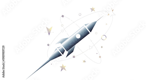 Celebrating China Space Day, a detailed vector illustration shows a sleek, silver-blue rocket ship surrounded by stars and orbiting lines against a clean white background