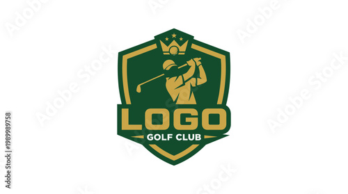 Golf Club Emblem with Golfer Silhouette and Crown.