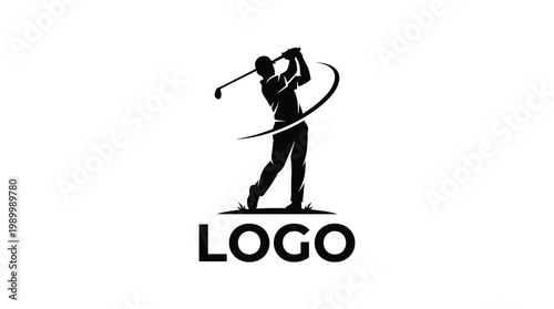 Golf Player Silhouette Swinging Club Logo.
