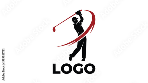 Golf Player Silhouette Swinging Club Logo.