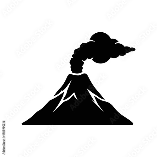 Iconic silhouette of an erupting volcano with smoke billowing from its peak, a symbol of natural power and geological activity
