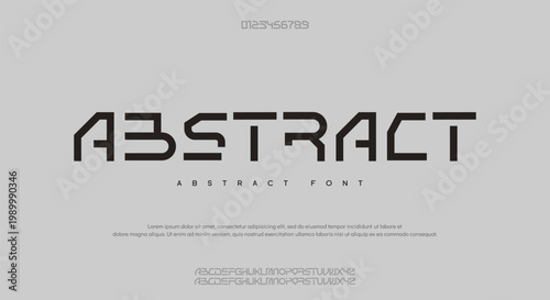 ABSTRACT Tech font, digital alphabet, trendy Latin letters from A to Z and Arab numbers from 0 to 9, vector illustration 10EPS