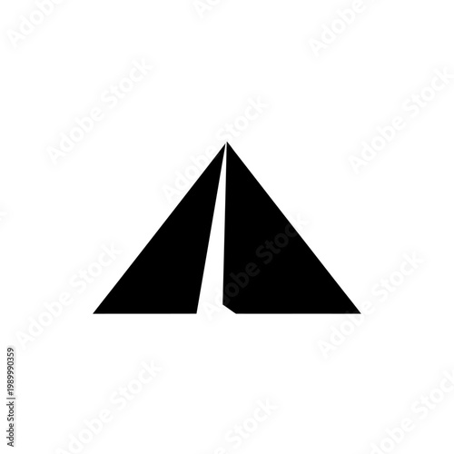 Minimalist geometric representation of a sharp triangular shape divided by a vertical line, symbolizing division or progress, in a clean, modern design