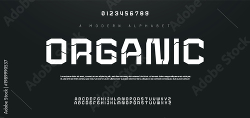 Fotografie ORGANIC Digital alphabet font made techno cyber style, uppercase letters and num