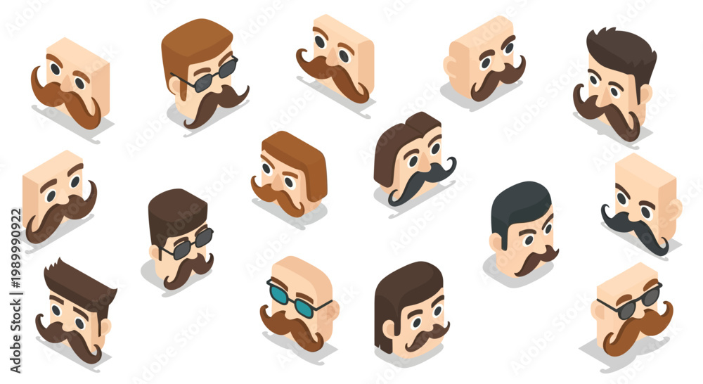Fototapeta premium Collection of Cartoon Male Faces with Beards.
