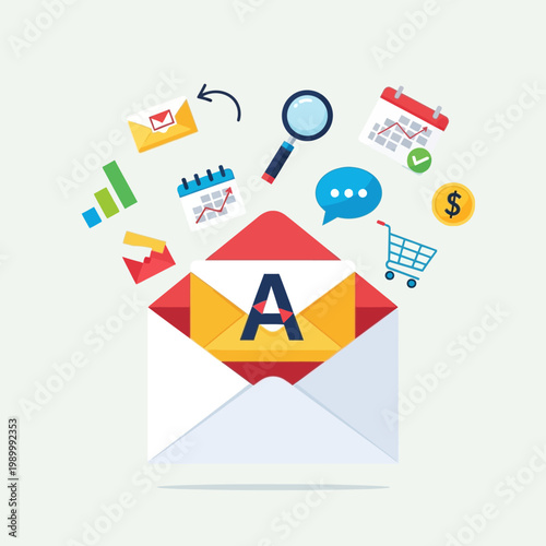 Email Marketing Strategy, Campaign Management, and Business Growth Iconography