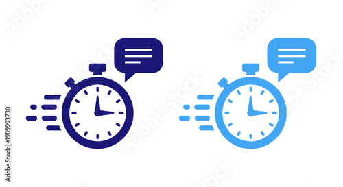Two Stopwatch Icons with Speech Bubbles Representing Quick Communication and Timing.