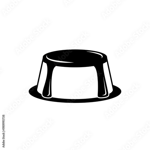 Stylized monochrome illustration of a classic sweet dessert, featuring a smooth, rich sauce over a delectable treat, ideal for culinary art and restaurant branding
