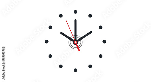 Minimalist wall clock with black dot markers and red second hand in a clean modern design.