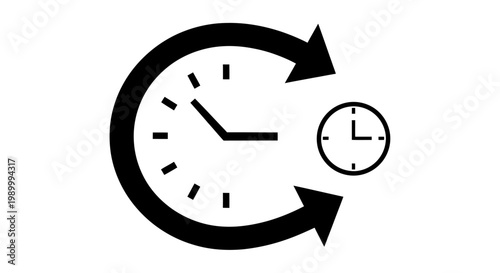 Conceptual illustration of time management and repeated cycles with clocks and arrows.
