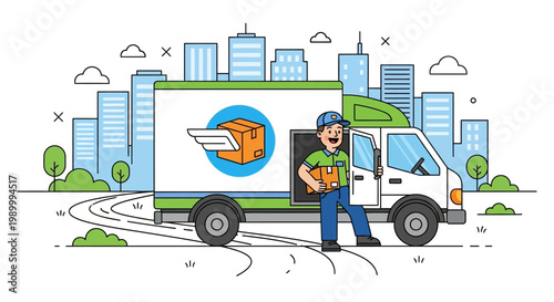 Delivery Man Standing Beside White Truck.