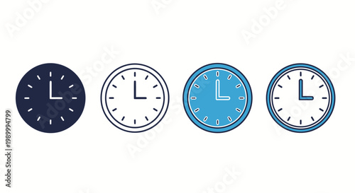 Sequence of four round clock icons in different colors illustrating time progression and scheduling concepts.