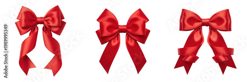 Large Red Silk Ribbon Bow PNG, Elegant Christmas Decoration Clipart Illustration, Luxury Gift Wrap Graphic, Festive Celebration Design Element, Decorative Wedding Bow Art