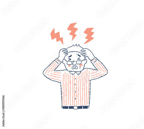 激しい頭痛があるシニア男性