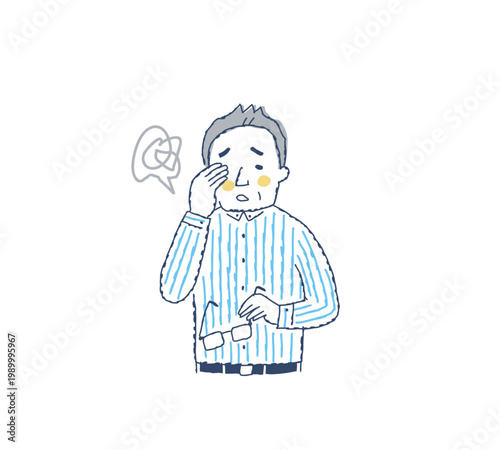 目の不調で困っているシニア男性