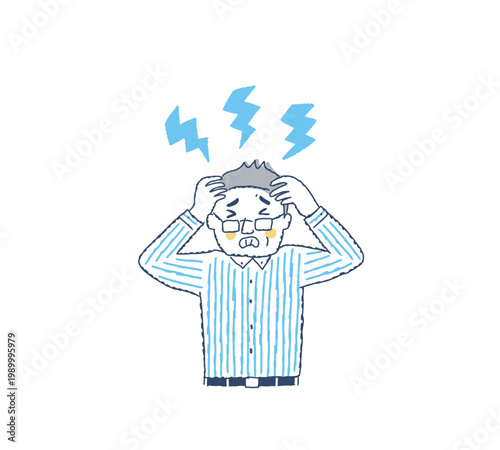 激しい頭痛があるシニア男性