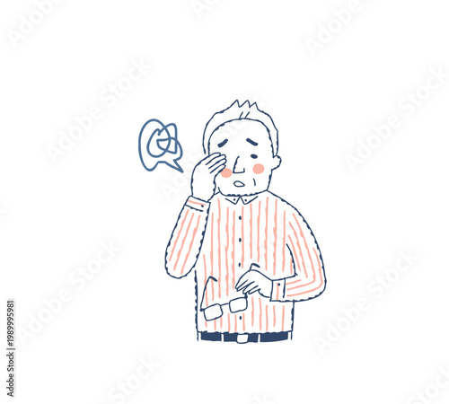 目の不調で困っているシニア男性