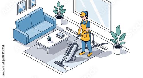 Person Vacuuming Living Room Floor.