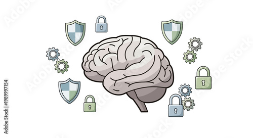 Vector illustration emphasizing World Intellectual Property Day, showcasing a brain surrounded by copyright symbols, patent icons, and intellectual property rights emblems, set