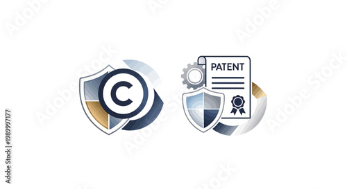 Against a clean white background, a vector illustration visually represents World Intellectual Property Day, showcasing copyright protection with a shield and the concept of patent rights