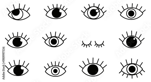 Set of hand drawn doodle eyes with eyelashes.