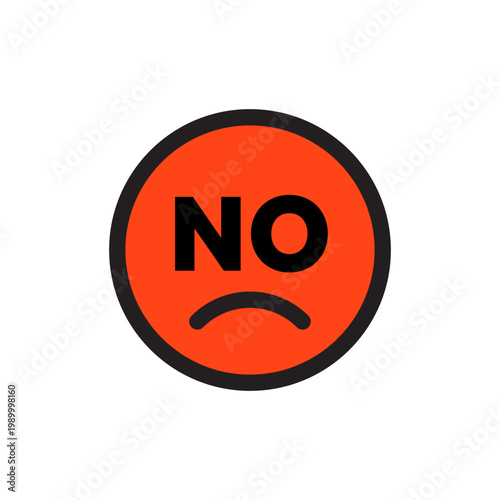 Red No Button with Sad Face Icon – Negative Feedback and Rejection Symbol for Survey, Rating and User Interface Design