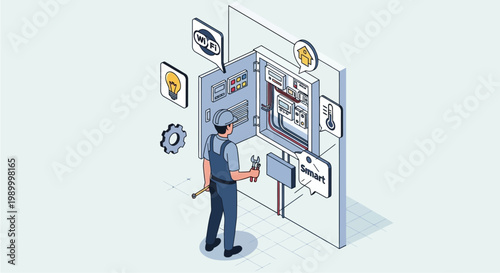 Man Standing Near Large Computer Screen Interface.