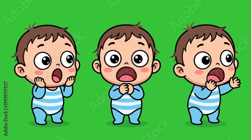 Adorable Cartoon Babies Expressing Surprise and Shock in Various Poses.