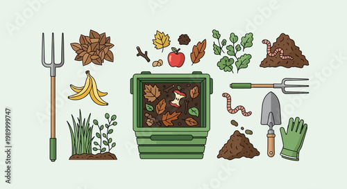 Composting at home with garden tools.