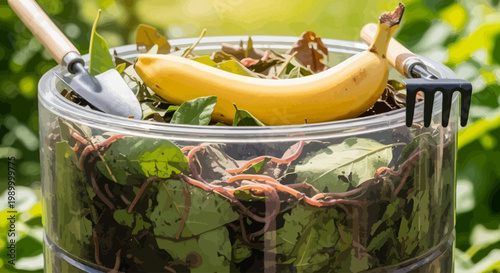 Composting bin with organic waste materials.