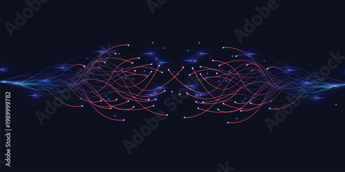 Abstract digital network connection with glowing light particles