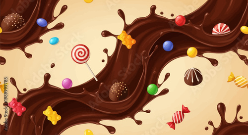 Colorful candy and chocolate sweet treats.