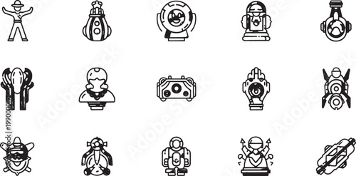 Black and white robot various robots technology machinery