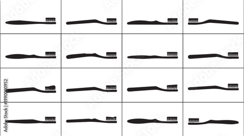 Collection of black toothbrushes side by side.