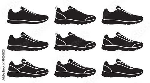 Black and white athletic shoes collection.