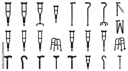 Collection of various crutches icons.