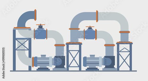Industrial pipeline system with pumps and valves for fluid transfer.