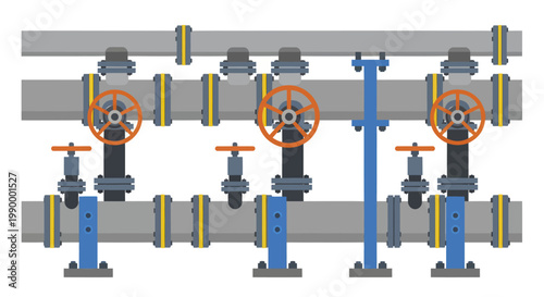Industrial piping system with multiple valves and gauges.
