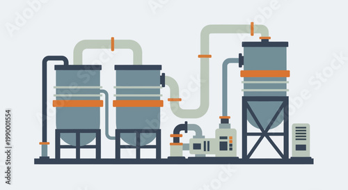 Industrial Processing Plant Equipment and Machinery Illustration.