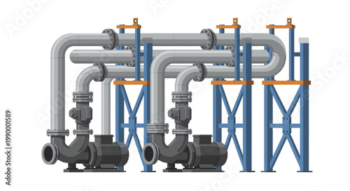 Industrial Pumping Station with Complex Piping System.